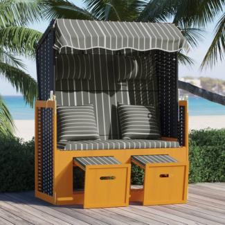 vidaXL Strandkorb mit Kissen Poly Rattan & Massivholz Schwarz & Grau