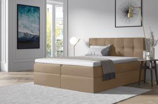 Stylefy 'Cesar' Boxspringbett Velours Creme 140 x 200 cm