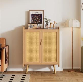 Merax Schuhschrank Landhausstil mit Rattantüren Sideboard mit Metallgriffe, Kommode mit verstellbaren Einlegböden