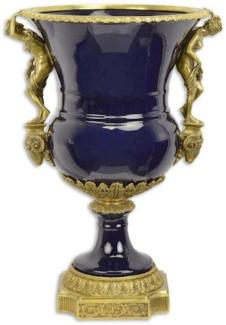 Casa Padrino Barock Porzellan Vase Dunkelblau / Messingfarben 43,4 x 37,5 x H. 60 cm - Prunkvolle Blumenvase - Deko Accessoires im Barockstil