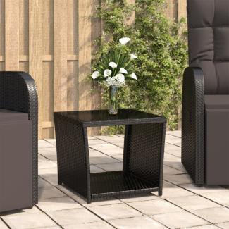 vidaXL Beistelltisch mit Glasplatte Schwarz Poly Rattan & Hartglas