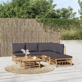 vidaXL 6-tlg. Garten-Lounge-Set mit Dunkelgrauen Kissen Bambus