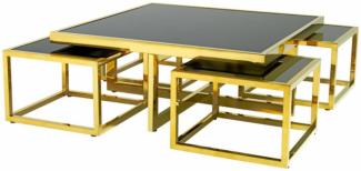 Casa Padrino Luxus Art Deco Designer Couchtisch 5er Set Gold mit schwarzem Glas - Wohnzimmer Salon Tisch - Luxus Qualität