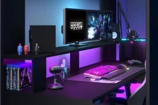 PARISOT Hochbett Gaming "Online 1" Weiß mit Gamingtisch Jugendbett Bett LED-Beleuchtung Farbwechsel