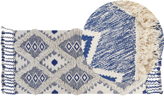 Teppich Bauwmolle beige blau 80 x 200 cm geometrisches Muster Kurzflor MANAVGAT