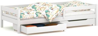 WNM Group Kinderbett für Mädchen und Jungen Felix - Jugenbett aus Massivholz - Bett mit 2 Schubladen und Lattenrost - Funktionsbett - Weiß - 90 x 180 cm
