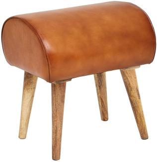 Wohnling Sitzhocker Echtleder / Massivholz 45 x 53 x 40 cm Moderner Lederhocker | Kleiner Holzhocker Gepolste
