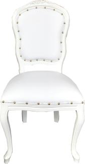 Casa Padrino Barock Luxus Esszimmer Stuhl Weiß Kunstleder / Weiß Mod Antibes - Handgefertigte Möbel