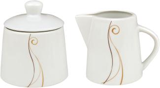 2tlg. Set Zuckerdose 28cl & Milchkännchen 23cl Granada - weißes Porzellan mit Linien- Dekor in beige und braun