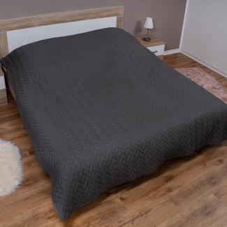 Uni Tagesdecke Sofaüberwurf Bettüberwurf 220x240 Wattiert Anthrazit