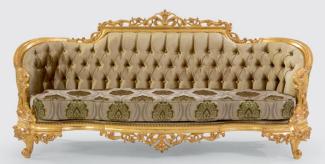 Casa Padrino Luxus Barock Sofa Grün / Grau / Gold 235 x 95 x H. 110 cm - Handgefertigtes Wohnzimmer Sofa mit elegantem Muster - Barock Wohnzimmer Möbel - Edel & Prunkvoll