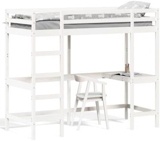 vidaXL Hochbett mit Schreibtisch Weiß 80x200 cm Massivholz Kiefer