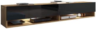 TV-Lowboard Jumbo 180, mit RGB LED Beleuchtung farbig, Farbe: Wotan / Schwarz Hochglanz