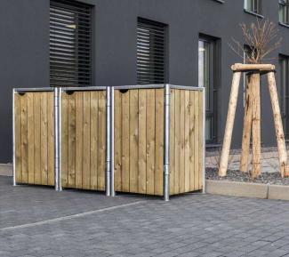 Hide Holz Mülltonnenbox für 3 Mülltonnen 120 Liter | Natur | 64x181x115 cm