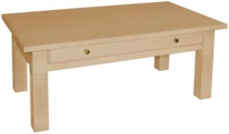 Couchtisch Wohnzimmer-Tisch 120 x 70 cm mit Schublade und fester Platte Pinie massiv Pinie havanna