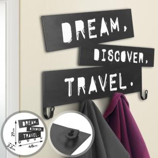 MIADOMODO® 'Dream, Discover, Travel' Wandgarderobe, Metall matt Schwarz