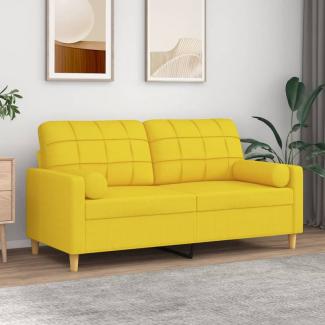 2-Sitzer-Sofa mit Zierkissen Hellgelb 140 cm Stoff (Farbe: Gelb)