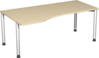 PC-Schreibtisch '4 Fuß Flex' links, höhenverstellbar, 180x100cm, Ahorn / Silber