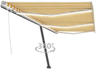 vidaXL Markise Manuell Einziehbar mit LED 600x300 cm Gelb Weiß