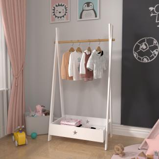 [en. casa] Kinder-Garderobe Laxe, (HxTxB): 126 x 43 x 73 cm, Weiß/Natur