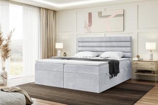 MEBLINI Boxspringbett KARIM 140x220 cm mit Bettkasten - H4/Hellgrau Samt Polsterbett - Doppelbett mit Topper & Taschenfederkern-Matratze