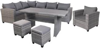 Terassen-Lounge Set LEON grau mit 2 Hockern und Sessel