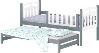 WNM Group Kinderbett Ausziehbar Suzie - aus Massivholz - Ausziehbett für Mädchen und Jungen - Hohe Qualität Bett mit Rausfallschutz für Kinder Grau - 190x80 / 180x80 cm