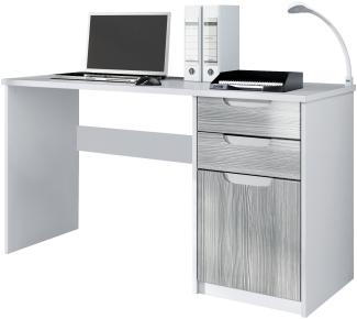 Vladon Schreibtisch Logan, Bürotisch mit 2 Schubladen und 1 Tür, Weiß matt/Avola-Anthrazit (129 x 76 x 60 cm)