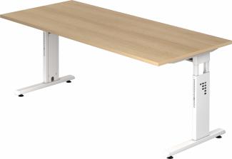 bümö® Schreibtisch O-Serie höhenverstellbar, Tischplatte 180 x 80 cm in Eiche, Gestell in weiß