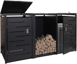 2er Mülltonnenverkleidung mit Brennholzregal HWC-E83, Mülltonnenbox, erweiterbar 117x198x82cm 80kg ~ anthrazit, Stahl