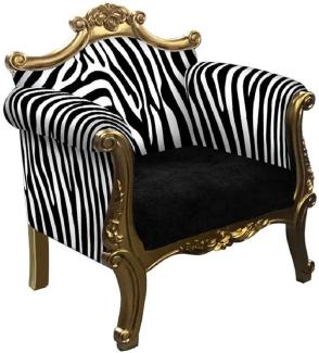 Casa Padrino Barock Sessel im Zebra Design Schwarz / Weiß / Gold - Handgefertigter Wohnzimmer Sessel im Barockstil - Barock Wohnzimmer Möbel