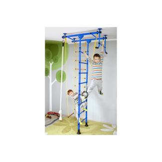 NiroSport Sprossenwand für Kinderzimmer M1 aufbau ohne bohrungen Made in Germany Holzsprossen Blau Raumhöhe 220 - 270 cm
