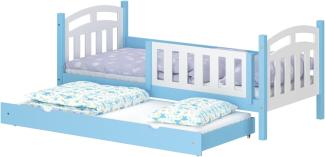 WNM Group Kinderbett Ausziehbar Suzie - aus Massivholz - Ausziehbett für Mädchen und Jungen - Hohe Qualität Bett mit Rausfallschutz für Kinder 200x90 / 190x90 cm - Blau