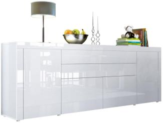 Vladon Sideboard La Paz V2, Kommode mit 2 Türen, 2 Schubkästen und 2 Klappen, Weiß Hochglanz/Weiß Hochglanz/Weiß Hochglanz (200 x 72 x 35 cm)