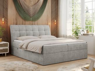 Boxspringbett Polsterbett mit Multipocket-Matratze und Topper - DIEGOS - 180x200cm - Hellgrau Stoff - H4