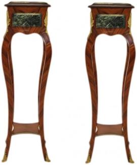Casa Padrino Barock Säulen Set mit Marmorbesatz Mahagoni Braun - Beistelltisch Set - Säule (2 Stk)