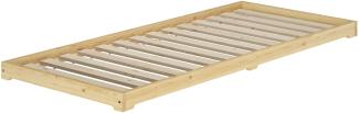 Niederflurbett extra niedriges Bettrahmen Futonbett 100x200 Kiefer klar lackiert V-60.47K-10Rollrost inkl.