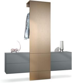 Garderobe Carlton Set 3, Wandgarderobe aus Flur-Paneel & 2 Schubladen-Kommoden, Anthrazit matt / Bronze Optik (157 x 193 x 35 cm)