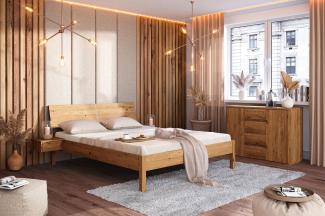 Bett Bento 9 aus Wildeiche massiv 100x200 cm mit Holzkopfteil und Holzbeinen