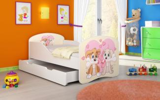 Kinderbett Luna mit Stauraum und verschiedenen Motiven 140x70 Dogs