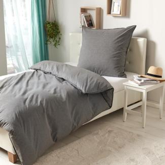 Traumschlaf Basic Uni Bettwäsche Chambray | 140x200 cm + 70x90 cm | anthrazit