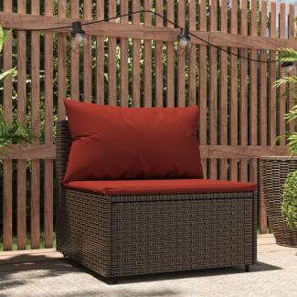 vidaXL Garten-Mittelsofa mit Kissen Braun Poly Rattan