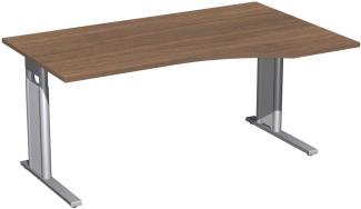 PC-Schreibtisch rechts, höhenverstellbar, 160x100cm, Nussbaum / Silber
