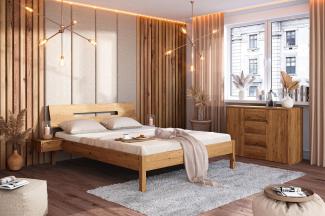 Bett Bento 7 aus Wildeiche massiv 160x200 cm mit Holzkopfteil und Holzbeinen