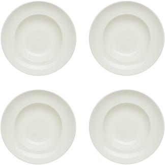 KHG 4er Set Pastateller, extra groß mit 30cm Durchmesser in weiß, perfekt für Gastro und Zuhause, hochwertiges Porzellan, Suppenteller, Salatteller, Spülmaschinengeeignet