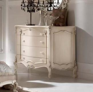 Casa Padrino Luxus Barock Kommode Cremefarben / Silber - Handgefertigte Massivholz Kommode mit 4 Schubladen - Hochwertige Barock Möbel - Luxus Qualität - Made in Italy