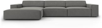 Micadoni 4-Sitzer Samtstoff Ecke links Sofa Jodie | Bezug Light Grey | Beinfarbe Black Plastic