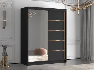 Kleiderschrank mit Goldverzierung Femosa III mit zwei Schwebetüren, Spiegel (Farbe: Schwarz)