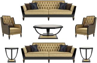 Casa Padrino Luxus Barock Wohnzimmer Set Gold / Schwarz - 2 Sofas & 2 Sessel & 1 Couchtisch & 2 Beistelltische - Wohnzimmermöbel im Barockstil - Edle Barock Möbel