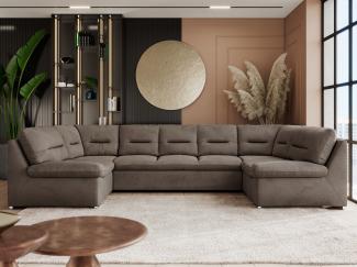 Ecksofa, Sofa big XXL, Wellenfedern, Wohnlandschaft XXL, mit Schlaffunktion - COMODO U - Braun Velours - Topper T25